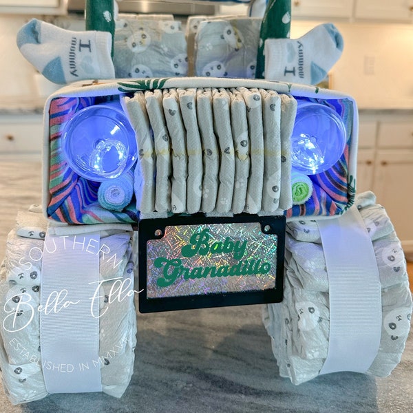 Light-Up Jeep or Bronco Diaper Cake {Baby Shower Centerpiece or Gift}