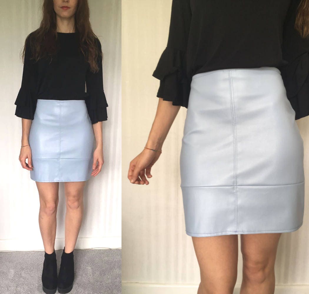 Faux Leather Aline Mini Skirt High Waisted Baby Blue Etsy