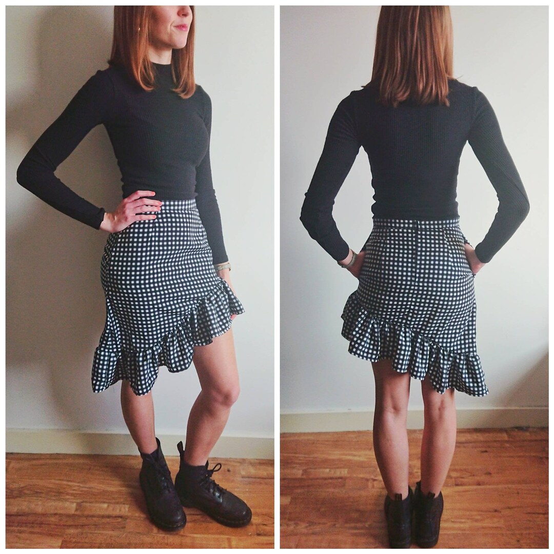 Gonna a balze a quadretti con tasche Italia