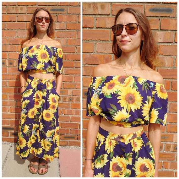 Co Ord Two Piece Set in Sunflower Print Women s Size 6 8 off