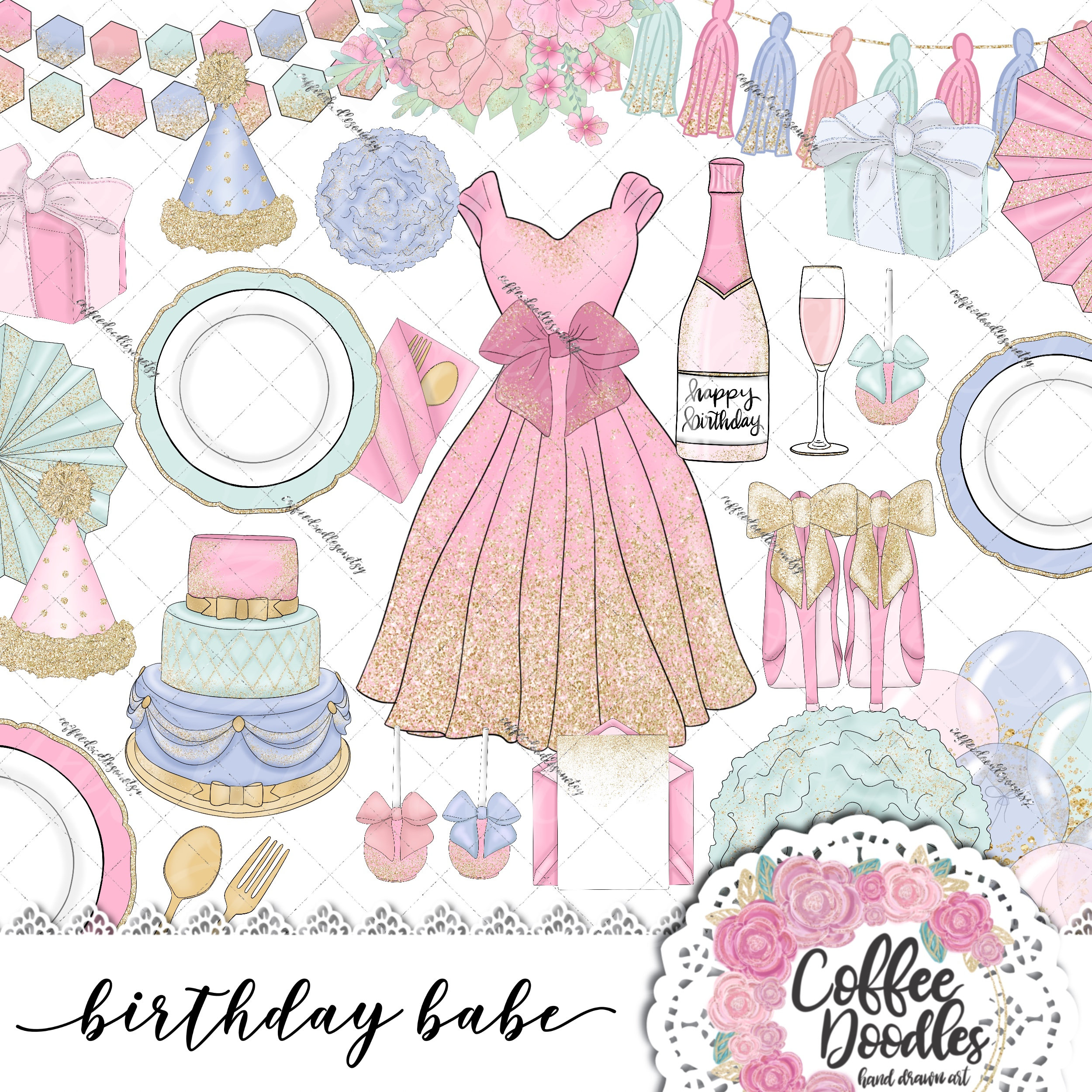 Birthday Inspired Clipart Fashion Girl Clip Art Illustration | Etsy ...