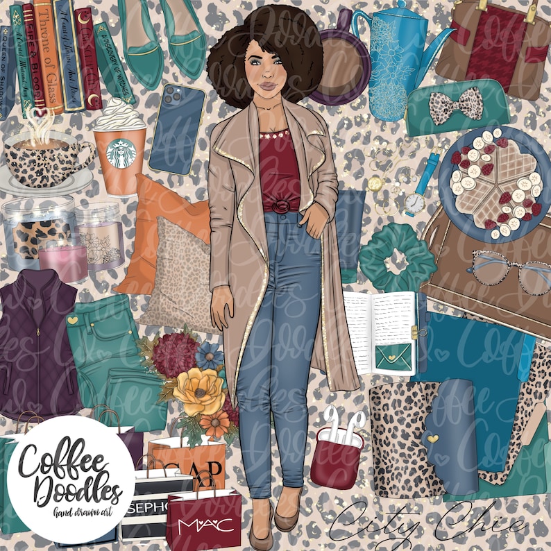 Bold City Chic Collection Inspired Inspired Clipart Fashion Girl Clip Art Illustration Planner Stickers Digital Artwork Planner