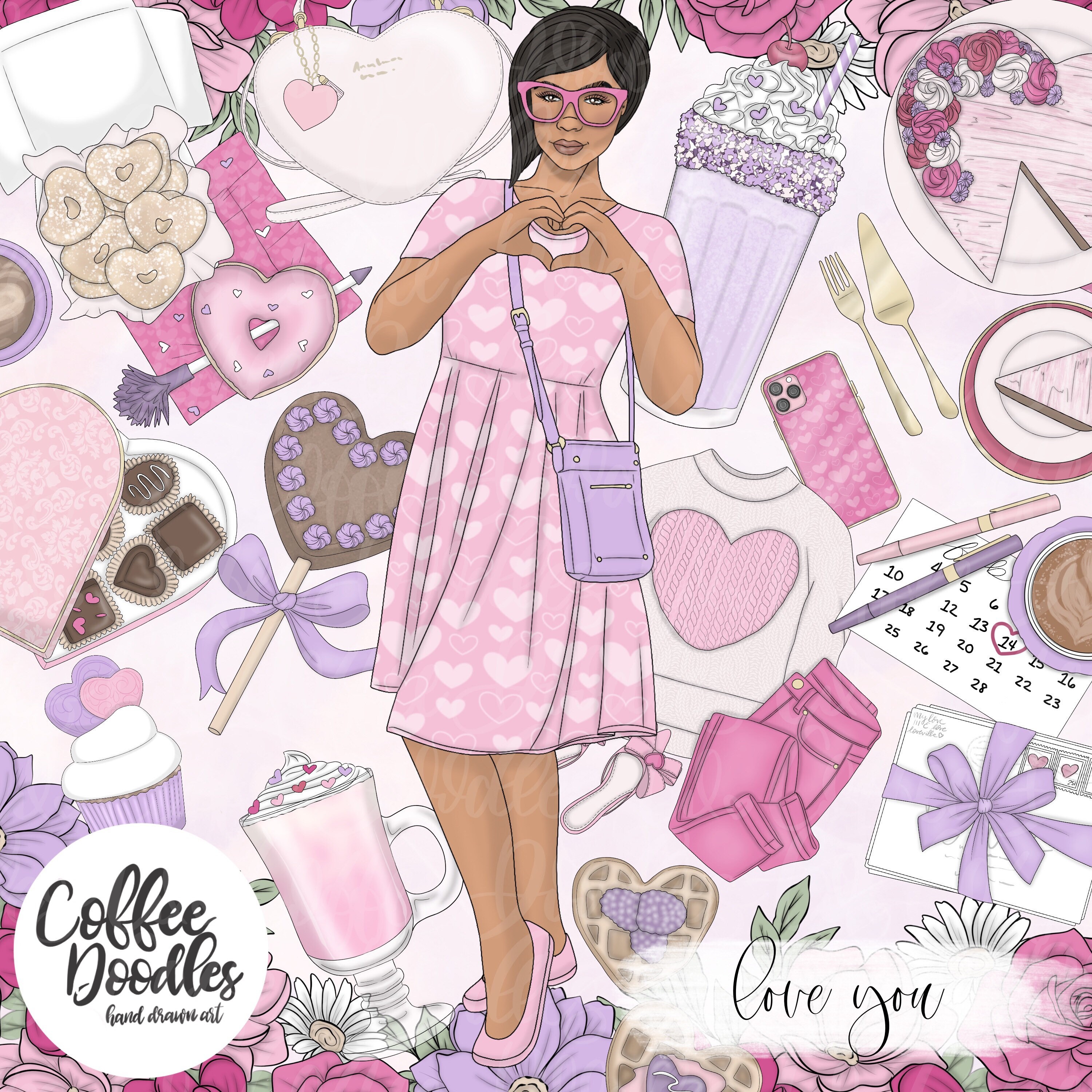 Be Mine Inspired Clipart Fashion Girl Clip Art Illustration Planner Stickers Digital Artwork Planner