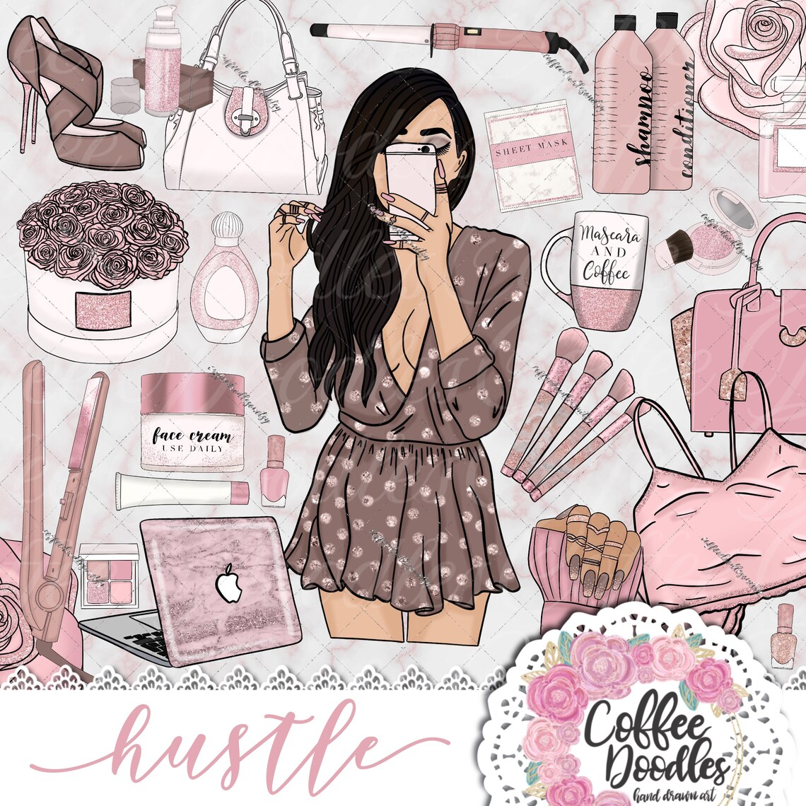 Pink Hustle Inspired Clipart Fashion Girl Clip Art | Etsy