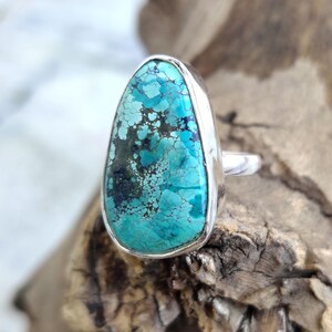 Tibetaans turkoois ring, turkoois stenen ring, Navajo-ring, 925 sterlingzilveren ring, Tibetaanse ring, edelsteenring, damesring, boho-ring