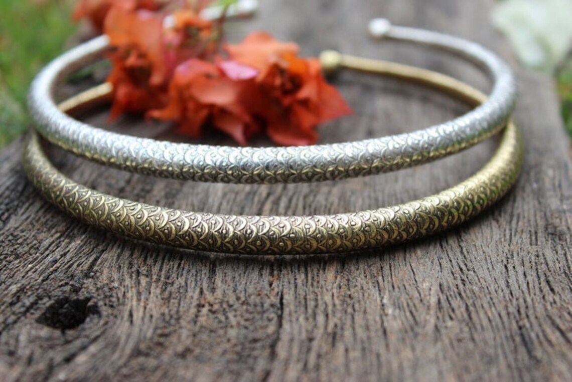 Hammered Flexibletribal Brass Chokerethnic Brass Choker Etsy