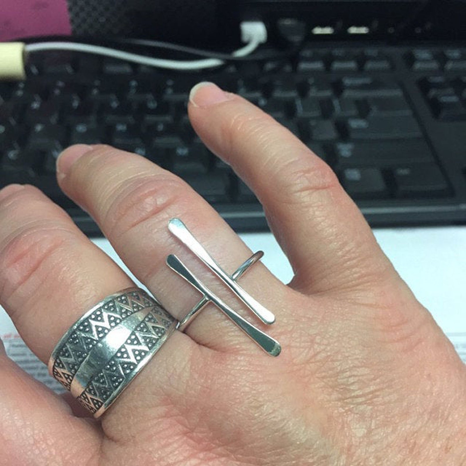 Double Bar Ring Long Parallel Bar Ring Parallel Ring Long Etsy