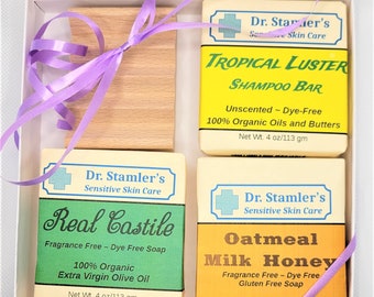 Gift Pack--Variety of Sensitive Skin Soaps and Soap Dish