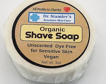 Organic Shave Soap for Men and Women Fragrance-Free Dye-Free Vegan