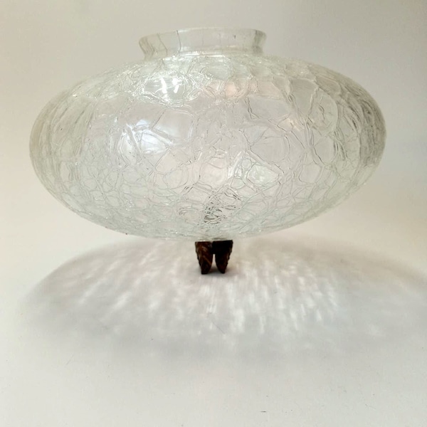 Vintage Crackle Glass Saucer Shade Ceiling Light Lamp Globe Finial Mid Century Swag Pendant Ellipse Globe UFO