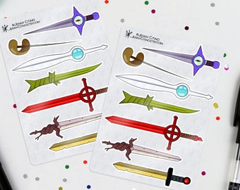MINI SET Adventure Time Finn Swords Inspired Sticker Sheet Illustration Planner Journal Cartoon Jake Demon Blood Weapon Gold Knife MINI SET Adventure Time Finn Swords Inspired Sticker Sheet Illustration Planner Journal Cartoon Jake Demon Blood Weapon Gold Knife