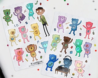 MINI SET Party Bears Inspired Sticker Sheet. Illustration, Planner, Journal, Adventure Time, Cartoon, Party Pat, Finn, Jake, Marceline, PB