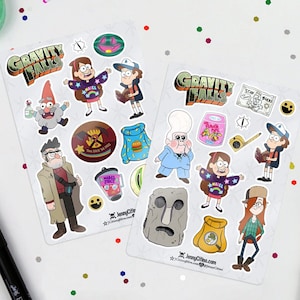 Zestaw naklejek MINI Gravity Falls Inspired Sticker Sheet Set 2. Ilustracja, Planer, Dziennik, Komiks, Dipper Mabel Pines, Grunkle Stan, Mystery Shack