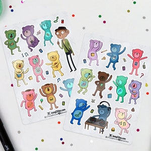 MINI SET Party Bears Inspired Sticker Sheet. Ilustracja, Planer, Dziennik, Czas przygody, Kreskówka, Party Pat, Finn, Jake, Marceline, PB