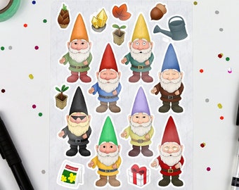 Gnomes Animal Crossroads New Horizies Inspired Sticker Sheet. Illustration, Planner, Journal, Santa, Animal Village, Gardening, Video Game