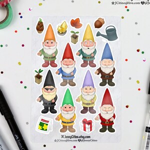 Gnomes Animal Crossroads New Horizies Inspired Sticker Sheet. Illustration, Planner, Journal, Santa, Animal Village, Gardening, Video Game image 1