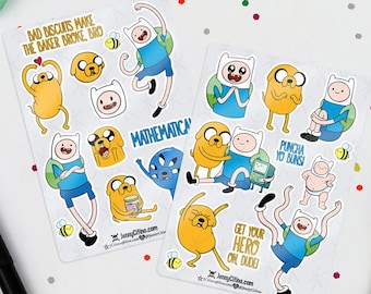 MINI Finn and Jake Inspired Sticker Sheet Set. Illustration, Planner, Journal, Adventure Time, Cartoon, LSP Princess Bubblegum Marceline BMO