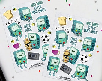 MINI SET BMO Inspired Sticker Sheet. Illustration, Planner, Journal, Adventure Time, Cartoon, Candy Kingdom, Finn, Jake, Video Game Console