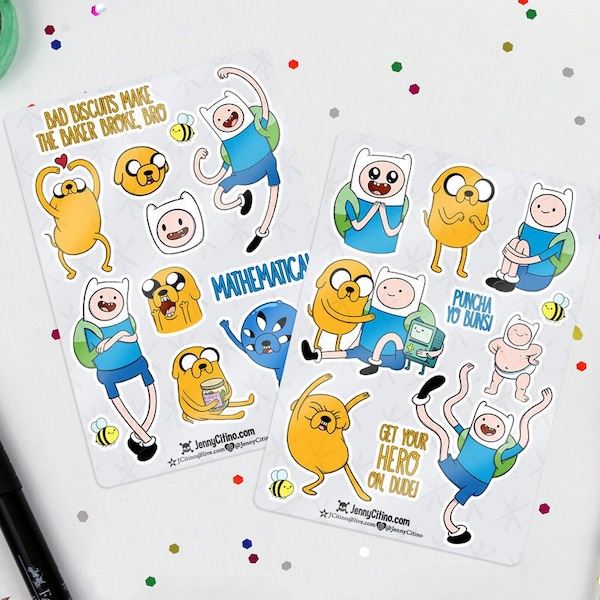 MINI Finn and Jake Inspired Sticker Sheet Set. Illustration, Planner, Journal, Adventure Time, Cartoon, LSP Princess Bubblegum Marceline BMO