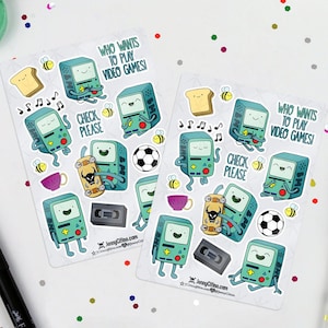 MINI SET BMO Inspired Sticker Sheet. Ilustracja, Planer, Dziennik, Czas przygody, Kreskówka, Candy Kingdom, Finn, Jake, Konsola do gier wideo