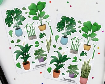 MINI SET Plant Lover Sticker Sheet. Illustration, Planner, Journal, Monstera, Fiddle Leaf Fig, Peace Lily, Snake, Bamboo, Pothos, Garden