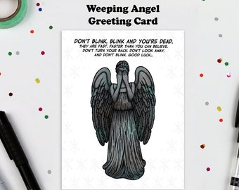 Weeping Angel Doctor Who Inspired Greeting Card. Illustration, Doctor Who, The Doctor, Tardis, Dalek, Blank Card, Birthday Card, Holiday