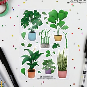 Plant Lover Sticker Sheet. Illustration, Planner, Journal, Monstera, Fiddle Leaf Fig, Peace Lily, Snake, Bamboo, Pothos, Leaves Leaf, Garden