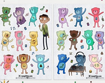 Party Bears Inspired Sticker Sheet. Illustration, Planner, Journal, Adventure Time, Cartoon, Party Pat, Finn, Jake, Marceline, Bubblegum
