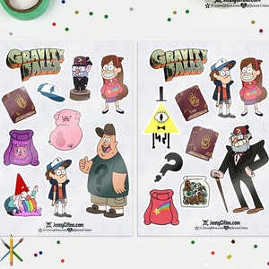 Zestaw naklejek inspirowanych Wodogrzmotami Grawitacyjnymi 1. Ilustracja, Planer, Dziennik, Komiks, Dipper Mabel Pines Grunkle Stan Soos Mystery Shack