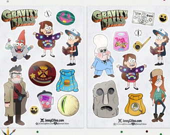 Gravity Falls Inspired Sticker Sheet Set 2. Illustration, Planner, Journal, Dipper Mabel Pines, Grunkle Stan, MysteryShack, Bill Cipher