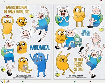 Finn and Jake Inspired Sticker Sheet. Illustration, Planner, Journal, Adventure Time, Cartoon, LSP, Princess Bubblegum Marceline Vampire BMO