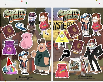 Gravity Falls Inspired Sticker Sheet Set 1. Illustration, Planner, Journal, Cartoon, Dipper Mabel Pines Grunkle Stan Soos Mystery Shack