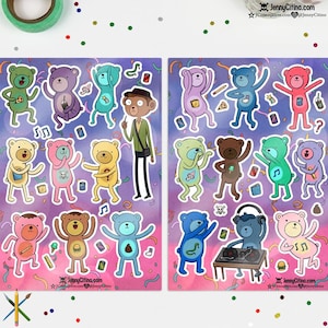 パーティーベアーズ風ステッカーシート。イラスト、プランナー、ジャーナル、アドベンチャー・タイム、漫画、パーティーパット、フィン、ジェイク、マーセリン、バブルガム