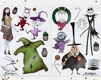 Nightmare Before Christmas Inspired Stickers Set 1. Illustration Planner Journal Jack Skellington Oogie Boogie Sally Halloween Zero Scary