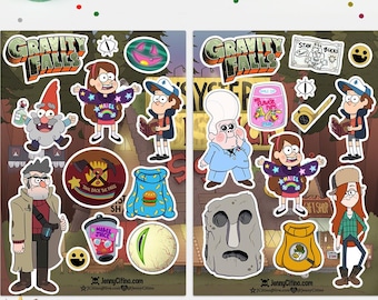 Gravity Falls Inspired Sticker Sheet Set 2. Illustration, Planner, Journal, Dipper Mabel Pines, Grunkle Stan, MysteryShack, Bill Cipher