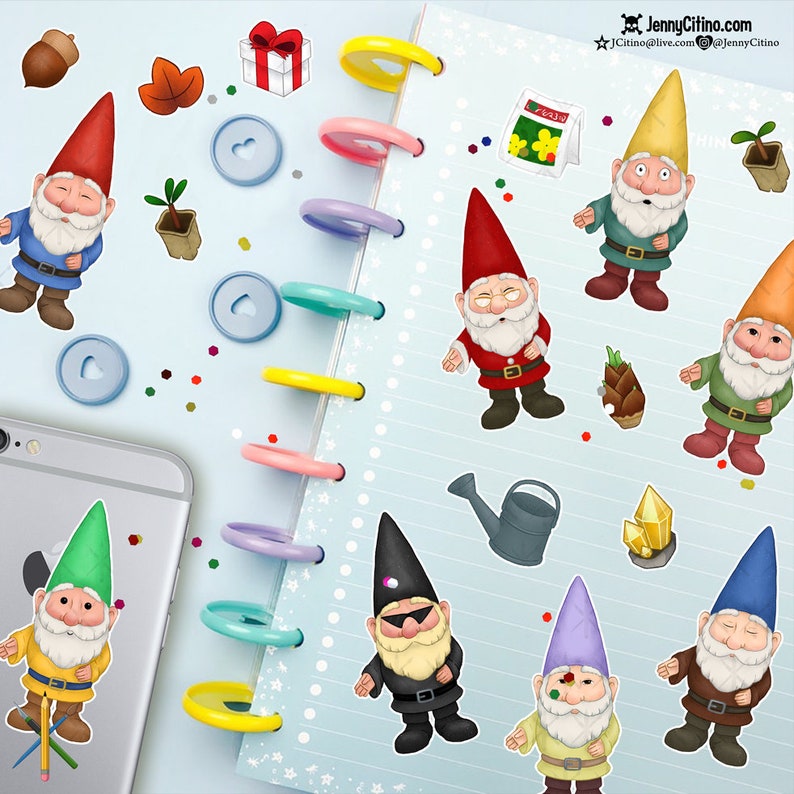 Gnomes Animal Crossroads New Horizies Inspired Sticker Sheet. Illustration, Planner, Journal, Santa, Animal Village, Gardening, Video Game image 3