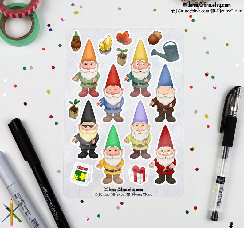 Gnomes Animal Crossroads New Horizies Inspired Sticker Sheet. Illustration, Planner, Journal, Santa, Animal Village, Gardening, Video Game image 1