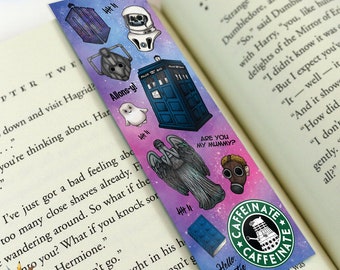 Doctor Who Inspired Bookmark. Illustration, Planner, Journal, Doctor Who, The Doctor, Tardis, Dalek Caffeinate, Weeping Angel, Cyberman