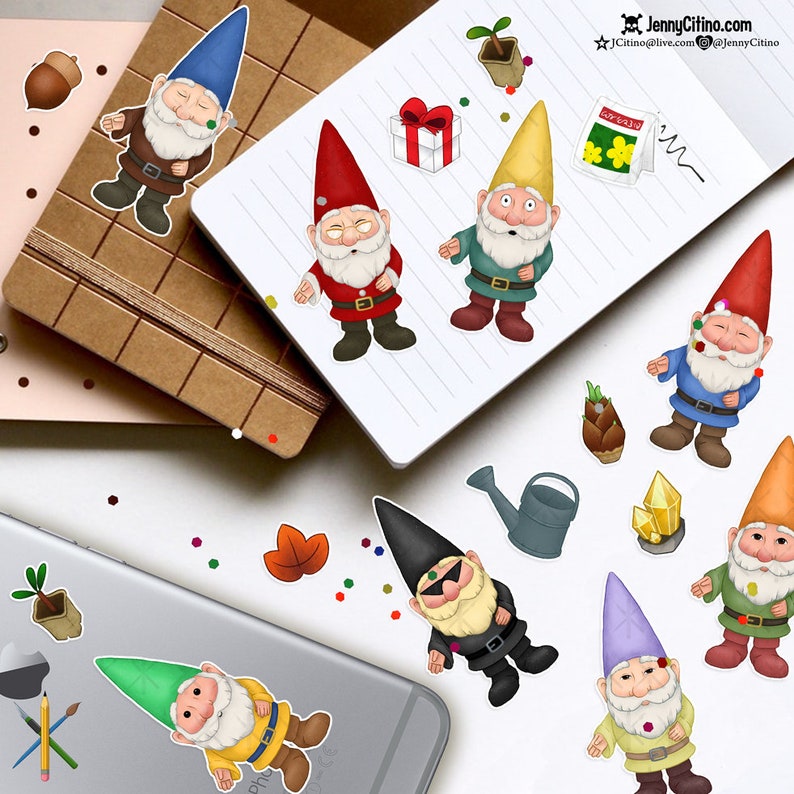 Gnomes Animal Crossroads New Horizies Inspired Sticker Sheet. Illustration, Planner, Journal, Santa, Animal Village, Gardening, Video Game image 2