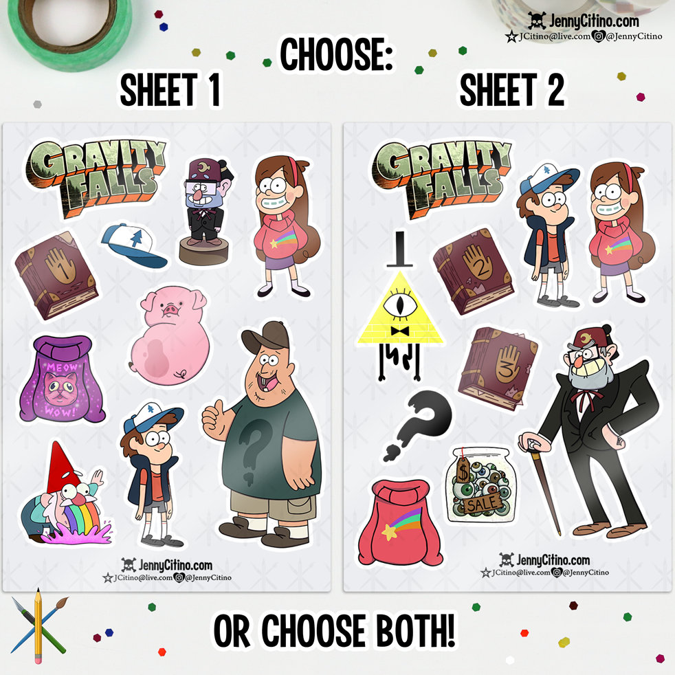 Gravity Falls Inspired Sticker Sheet Set 1. Illustration, Planner, Journal,  Cartoon, Dipper Mabel Pines Grunkle Stan Soos Mystery Shack 