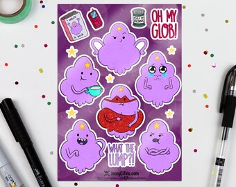 Hoja de pegatinas inspirada en la Princesa Grumosa. Ilustración, agenda, diario, Hora de Aventuras, dibujos animados, LSP, Duquesa Gummybuns, Reino de los Dulces