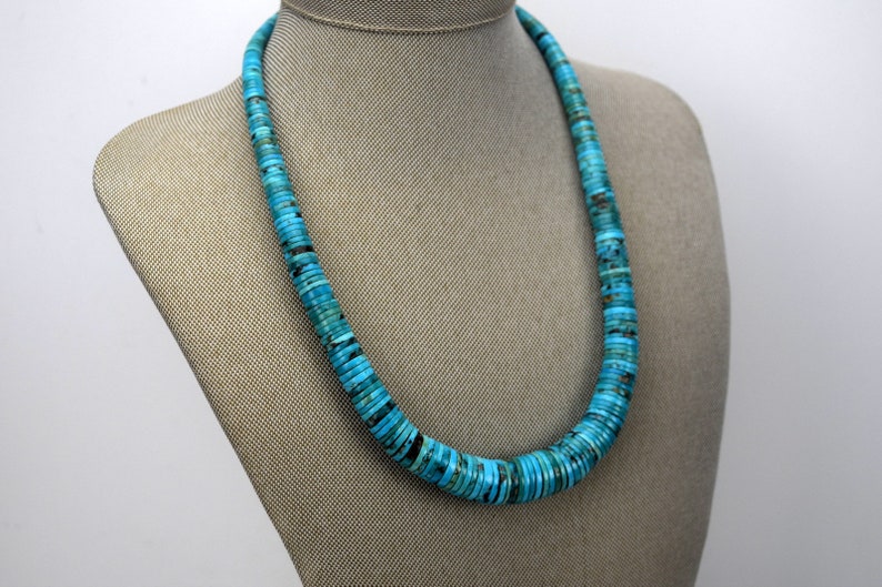 Vintage Turquoise Heishi Bead Necklace, Graduated Disc Bead 19 Necklace, Southwestern Jewelry image 7