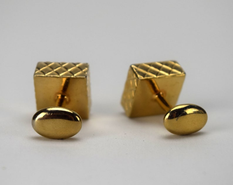 Gold Tone Cuff Links with Bean Backs Mens Suit Accessory Vintage Swank Mens Cuff Links Quilted 3D Square Block Cufflinks
