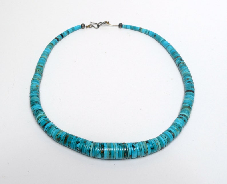 Vintage Turquoise Heishi Bead Necklace, Graduated Disc Bead 19 Necklace, Southwestern Jewelry image 3