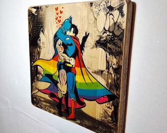 Superhéroes gay - imprimir - beso gay - cómic -imprimir - cartel - amor - besos - LGBT - regalo para gay - lesbiana