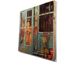 Frida Kahlo Art Print on Reclaimed Wood - Handmade in Barcelona
