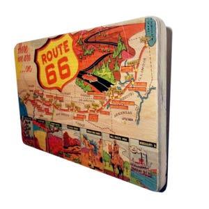 Ruta 66. Mapa. Póster. Regalo. Para. Hombres. Mujeres. Impresión. Decoración. Vintage. ArtesanalWoodprint: Obras de arte únicas y recicladas para decorar tus paredes.