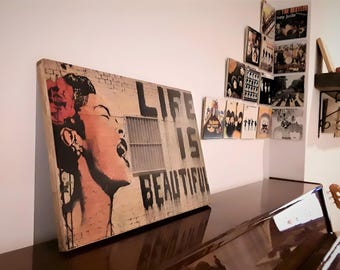 Banksy Graffiti Art Wood Print, Billie Holiday, Abstract Woman