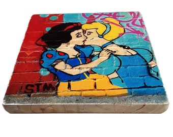 Lesbian Kiss - Girls on the wall - graffiti - Lesbian Love -  LGBT-  girlfriend - gift