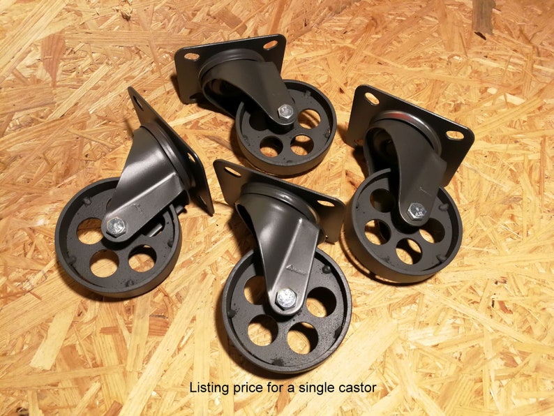 Industrial furniture swivel metal castors casters caster wheels coffee table wheels circle graphite 7,6 cm image 1